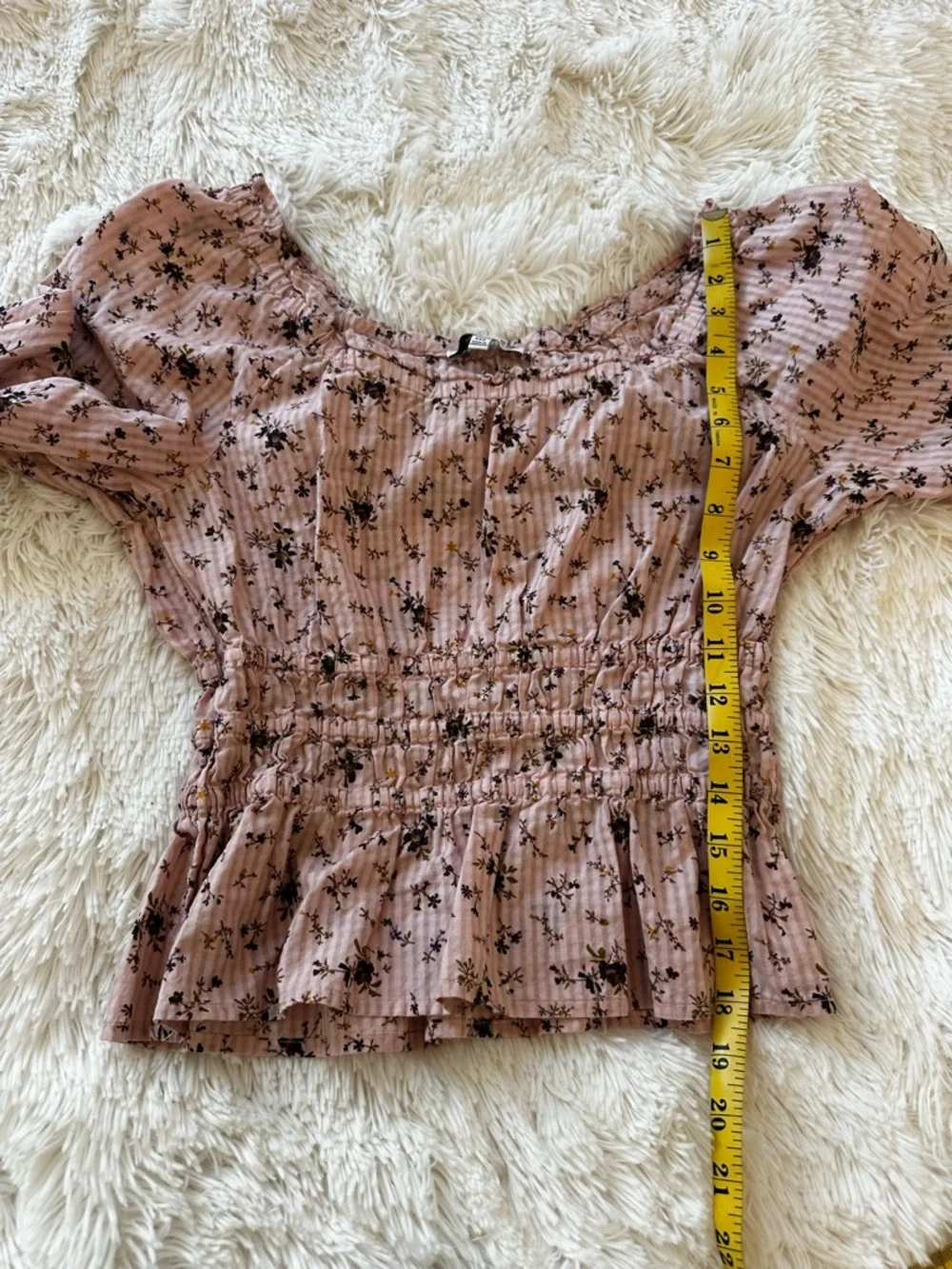 MADEWELL Sophia Floral Smocked Peplum Blouse Pink Long Sleeve Top Size XXS